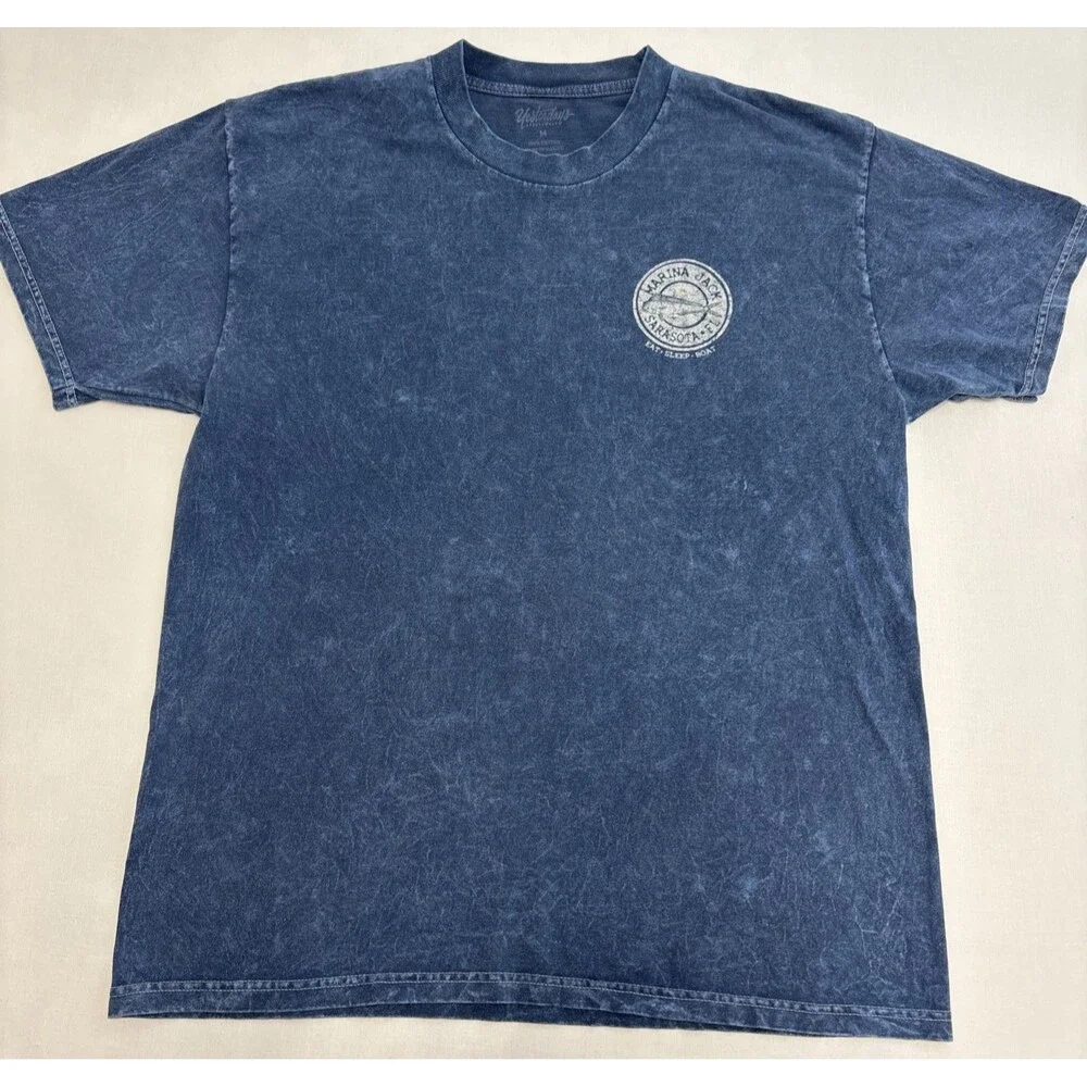 Yesterdays Sportswear T Shirt Blue distressed wash Mens Medium Short Sleeve Crew